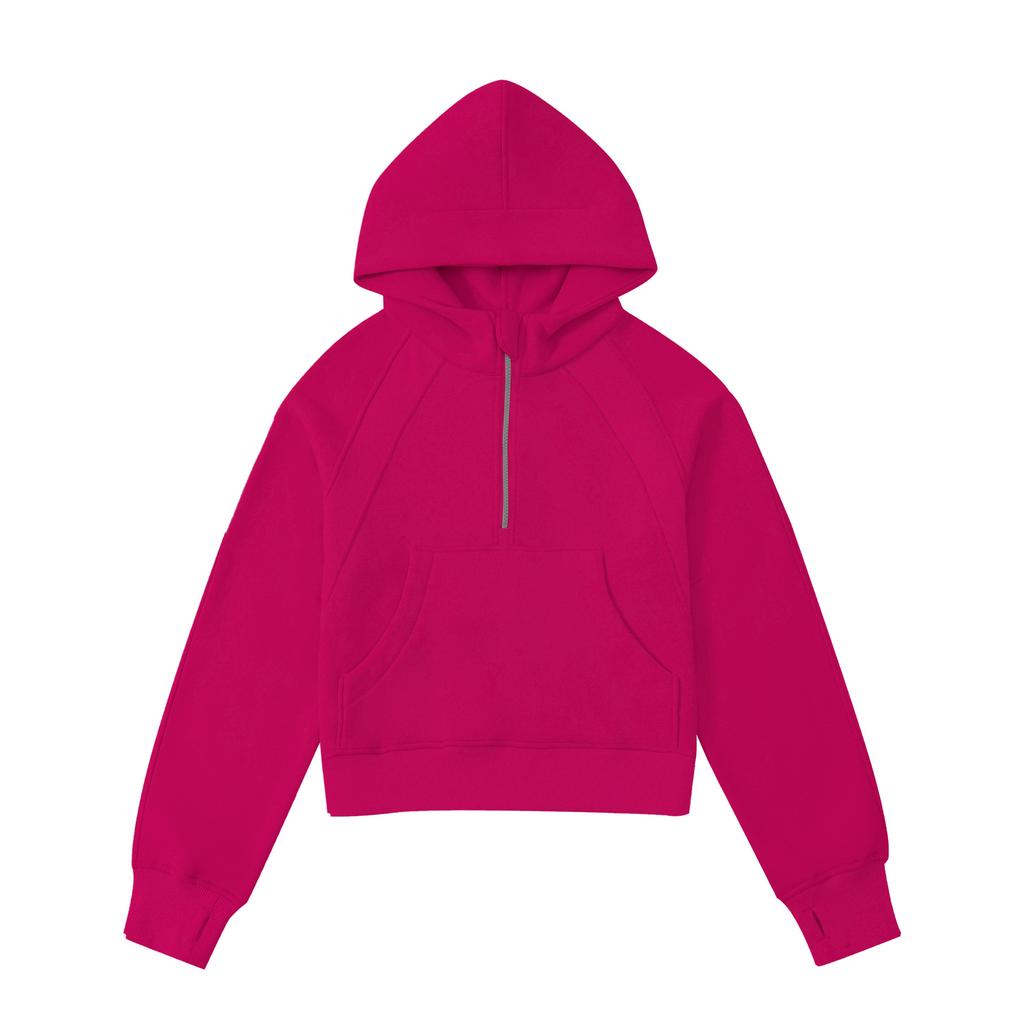 Осень и Зима Короткий Пуловер Наполовину на Молнии С Капюшоном Свободный Топ Куртка для Йоги Свитер