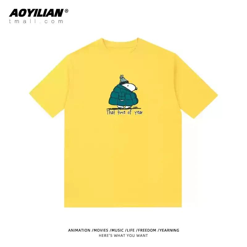 Snoopy Tshirt Charlie Brown coshort sleeve anime cartoon men and women 100 cotton loose street fashion brand short sleeve