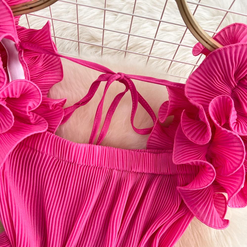 RUGOD Летний новый стиль, универсальная пресс-плиссированная шифоновая рубашка с завязками на талии и листьями лотоса, женский короткий топ в иностранном стиле