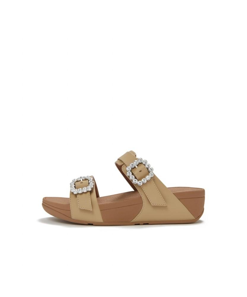 Женские кожаные шлепанцы Fitflop Lulu с пряжкой-кристаллом - Капучино (Ft64K2D20A)