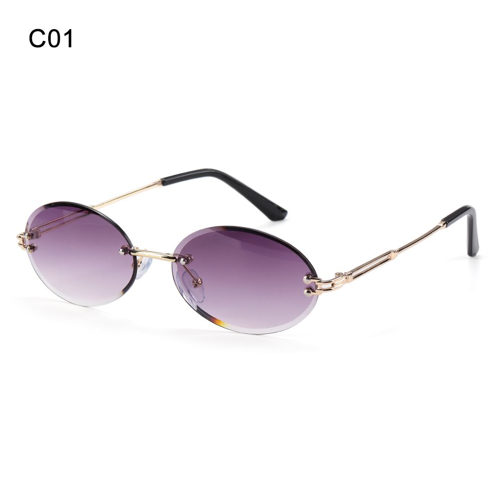 Frameless Rimless Tinted Eyewear Vintage Sunglasses Oval Sunglasses Diamond Cutting Lens Shades