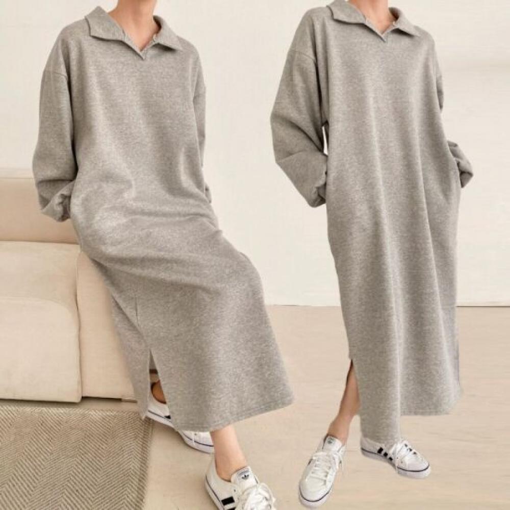 From Heart Women Basic Collar Fleece Long Dress