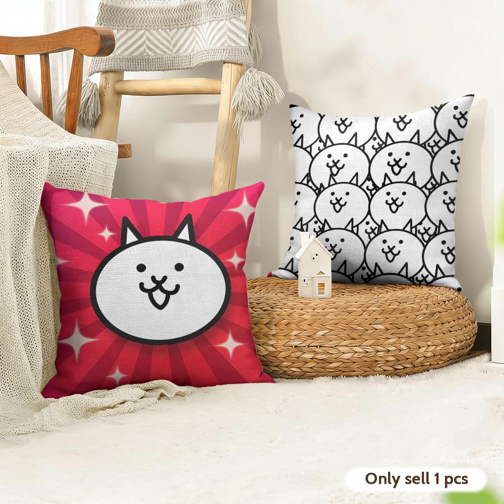 The BBattle Cats Cushion Cover Natural Linen Organic Fabric DoubleSided Printing Couch Pillow Covers Home Decor