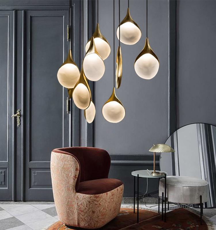 Современная светодиодная подвесная лампа Spoon для гостиничного зала, гостиная, латунная круглая потолочная люстра из смолы, подвесные светильники, светильники в стиле ретро