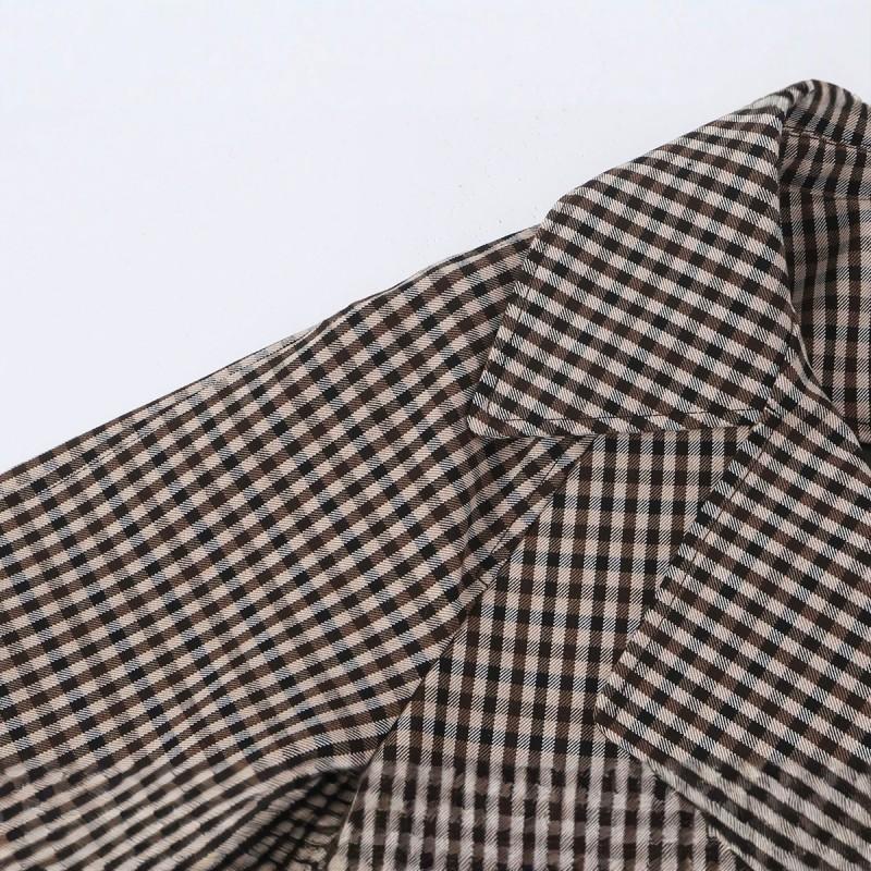 Womens Lightweight Plaid Double-Breasted Trench Coat Casual Oversized Fit Fall 2026