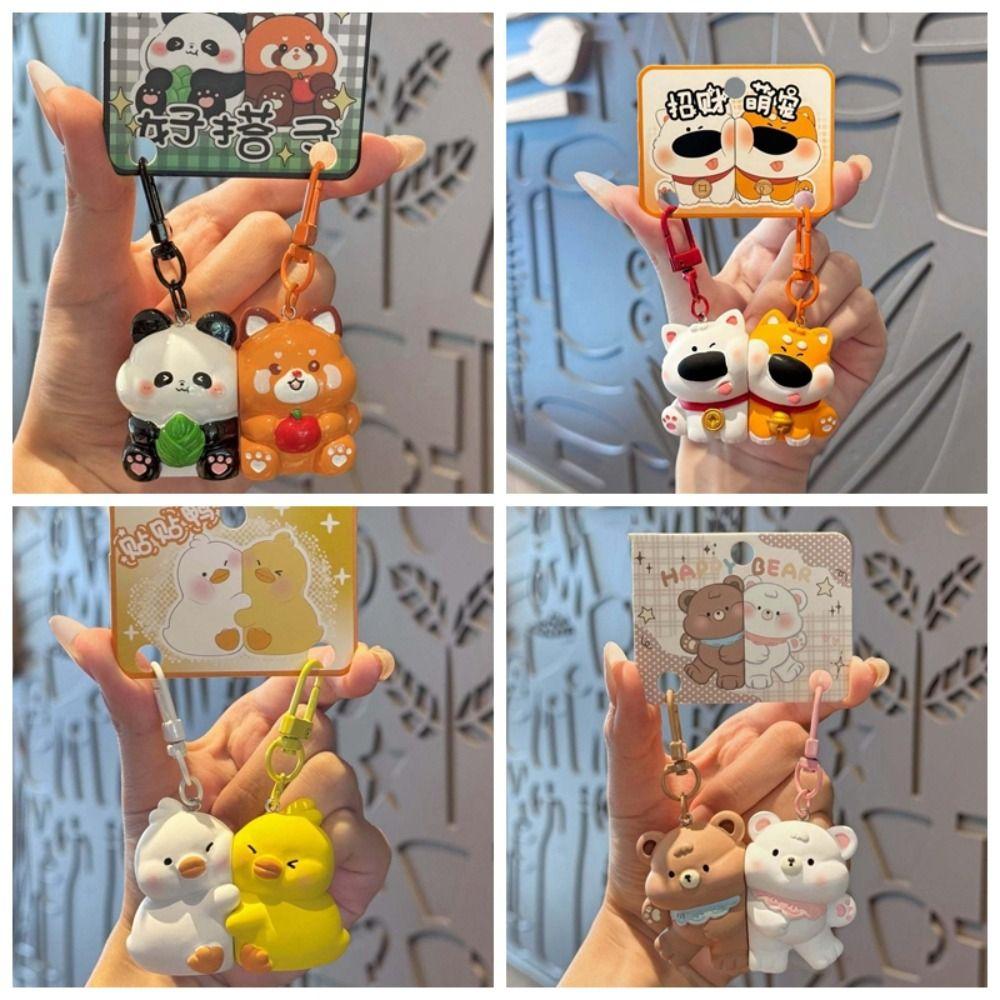 2 pcs Bag Accessories Resin Couple Keychains Dog Cat Magnetic Animal Pendants Alloy Cartoon Backpack Key Ring Girls