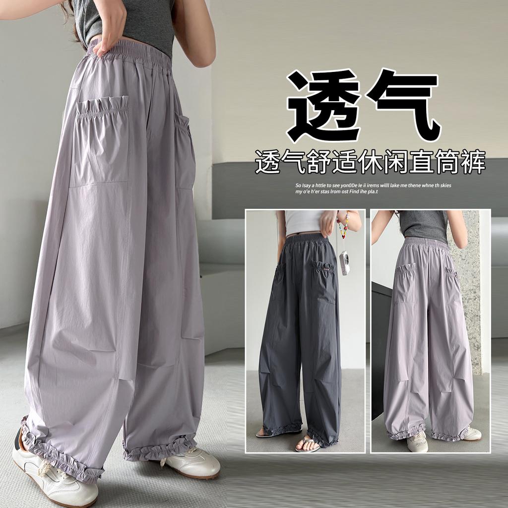 Girls' summer casual pants, thin pants, 2026 new style, Korean version for little girls, black fungus edge cropped pants, children's summer clothes