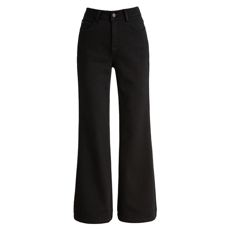 Black elastic wide-leg slightly pulled jeans women's new spring anti-wrinkle non-stick leg mopping pants