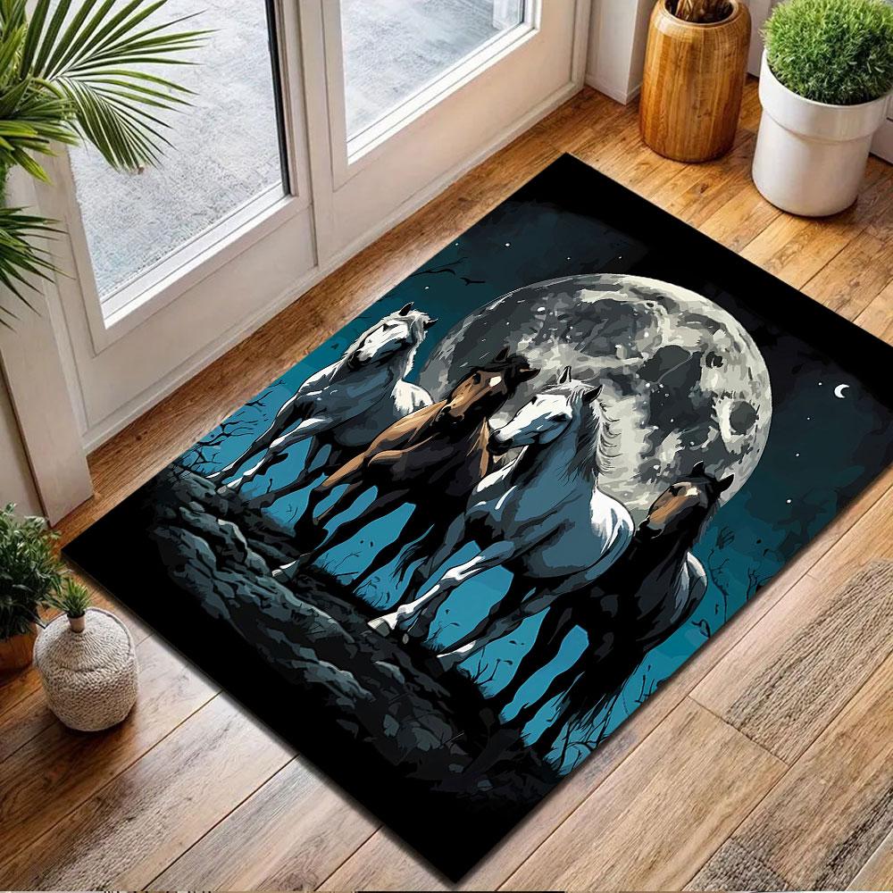 "Horses Under Full Moon" Patterned carpet, non slip mat suitable for living room and bedroom sofas