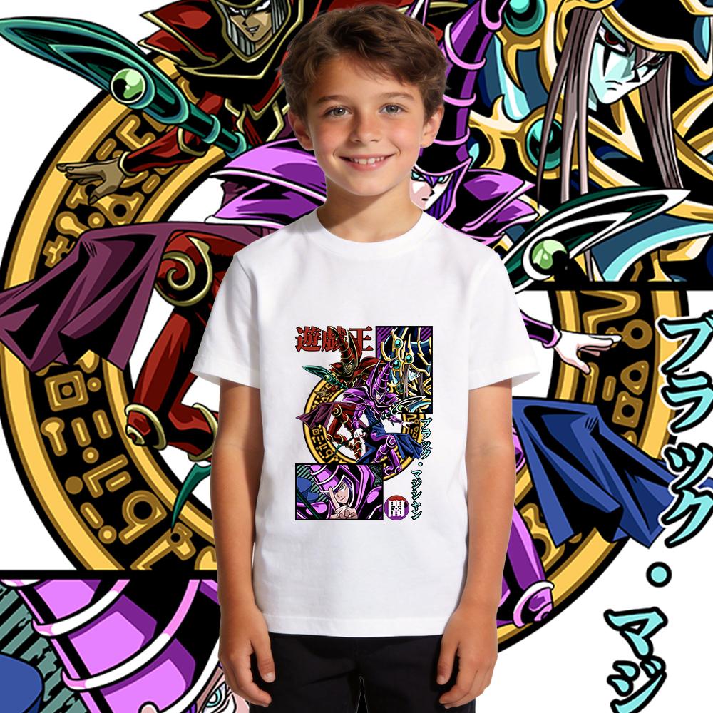 Yu Gi Oh Dark Magician Anime Print Cotton T Shirt for Boys Girls Kids Casual Soft Breathable Top