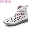 Fashion GKTINOO Women's Summer Boots Fashion 2025 New Genuine Leather Women's Sandals Hollow Design Non-slip Round Toe Ladies Shoes