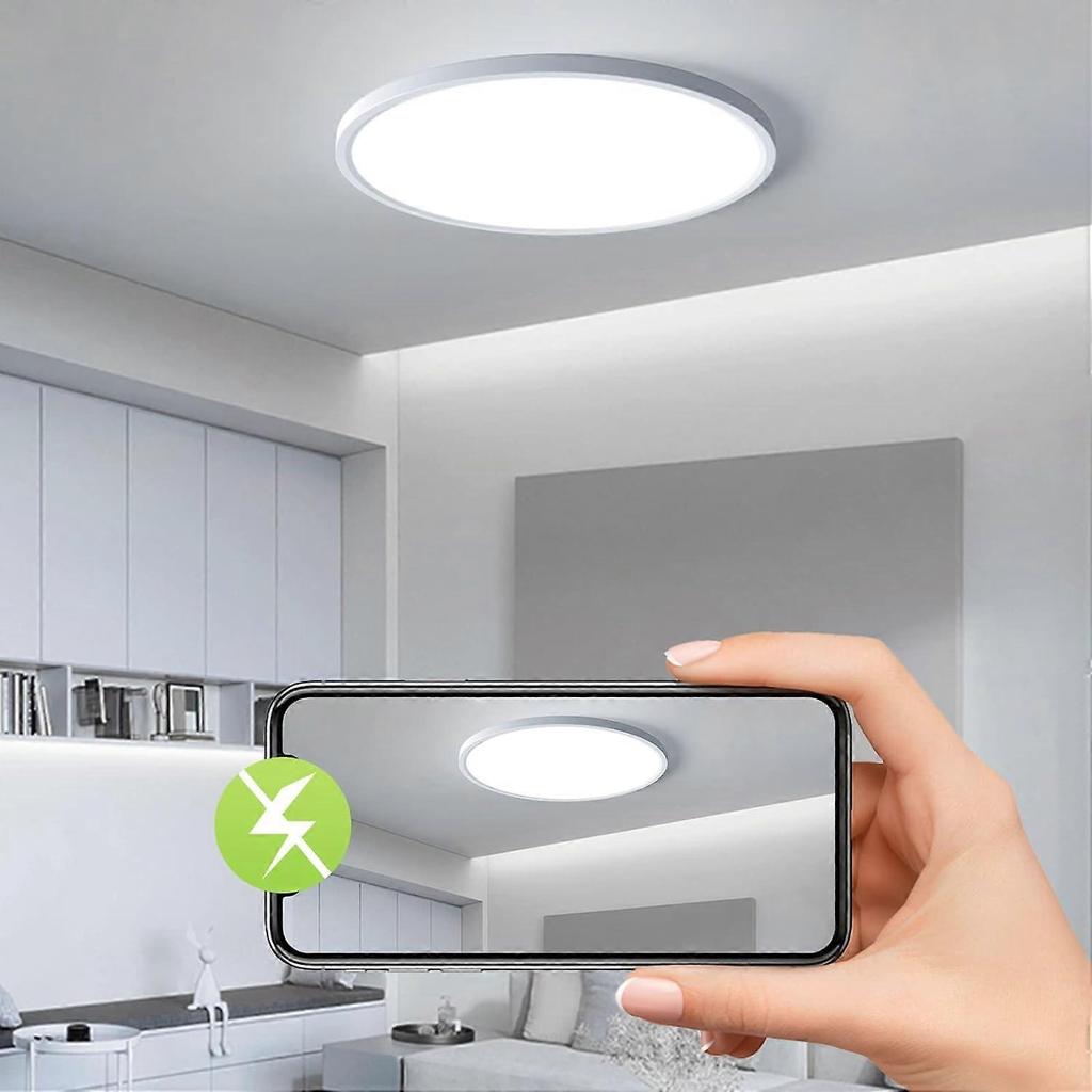 24W Round LED Ceiling Light, 6500K Ceiling Light, 2400LM Modern Light, Living Room, Bedroom, Kitchen, IP44, 23cm