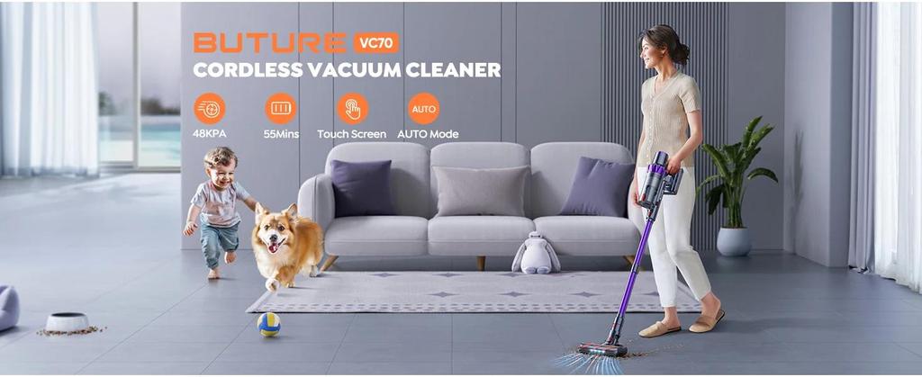 Buture VC70 Vacuum Cordless Handheld 38KPA High Suction Power 450W Motor Smart Home Cleaning LED Touch Screen Vacuum Cleaner