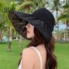 Casual Summer Hat for Dresses Women Sun Bucket Hat, Wide Brim Protection Vacation Cap, Foldable Breathable Beach Outdoor Travel with Back Strap