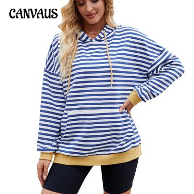 Осенне-зимняя женская толстовка с капюшоном в полоску, контрастные цвета, повседневная свободная толстовка с капюшоном и карманами