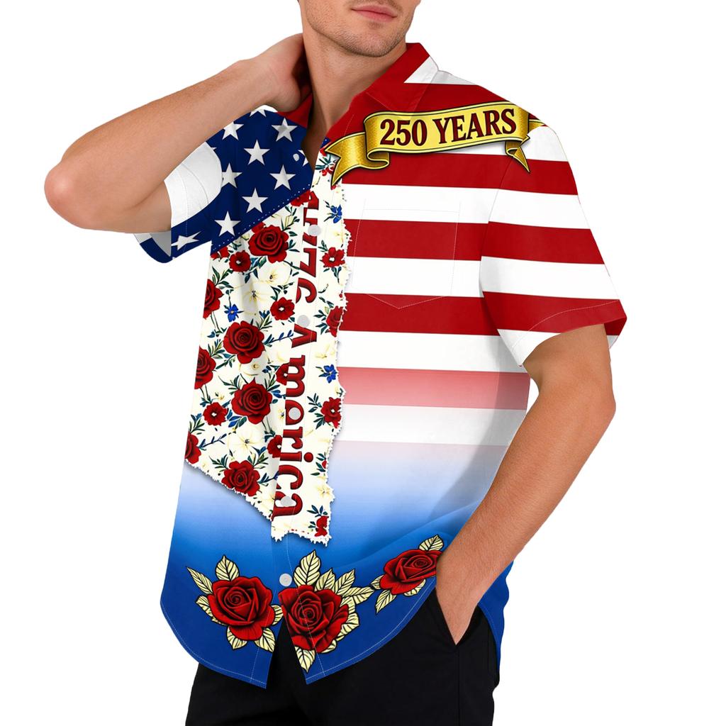 Men's Casual Printed Short Sleeve Open Front Cardigan, Independence Day Festival Tops
