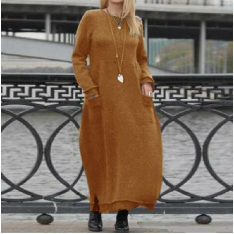 GMXIA Autumn and Winter Women's Loose Large Size Knitted Lace Long Dress Padded Sweatshirt Casual Dresses