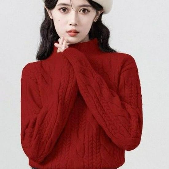 2026 Autumn Women's Cable Knit High-Neck Loose Pullover - Korean Gentle Style