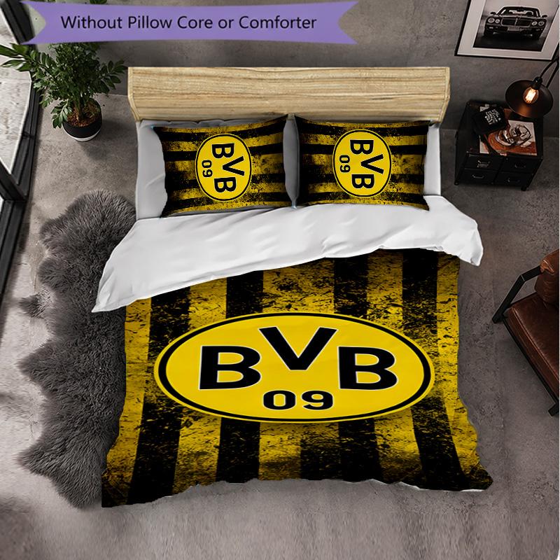 Borussia Dortmund 3 Piece Bedding Set Soft Duvet Cover Set with Pillowcases Printed Bedroom Decor Set for Home