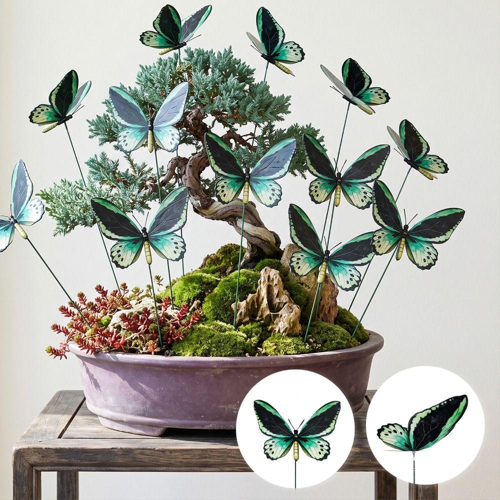 12PCS 3D Butterfly Butterfly Lawn Ornament Multicolor Flower Pot Stakes for Lawns