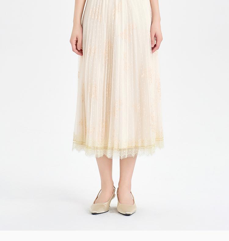 Shopping mall style embroidered mesh pleated half skirt for women in summer 2026, high waist slimming mid length A-line yarn skirt