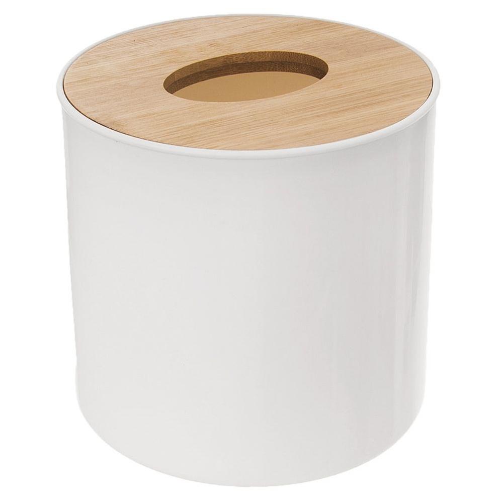 White Bathroom Waste Bin with Bamboo Lid 1.5L WHITNEY