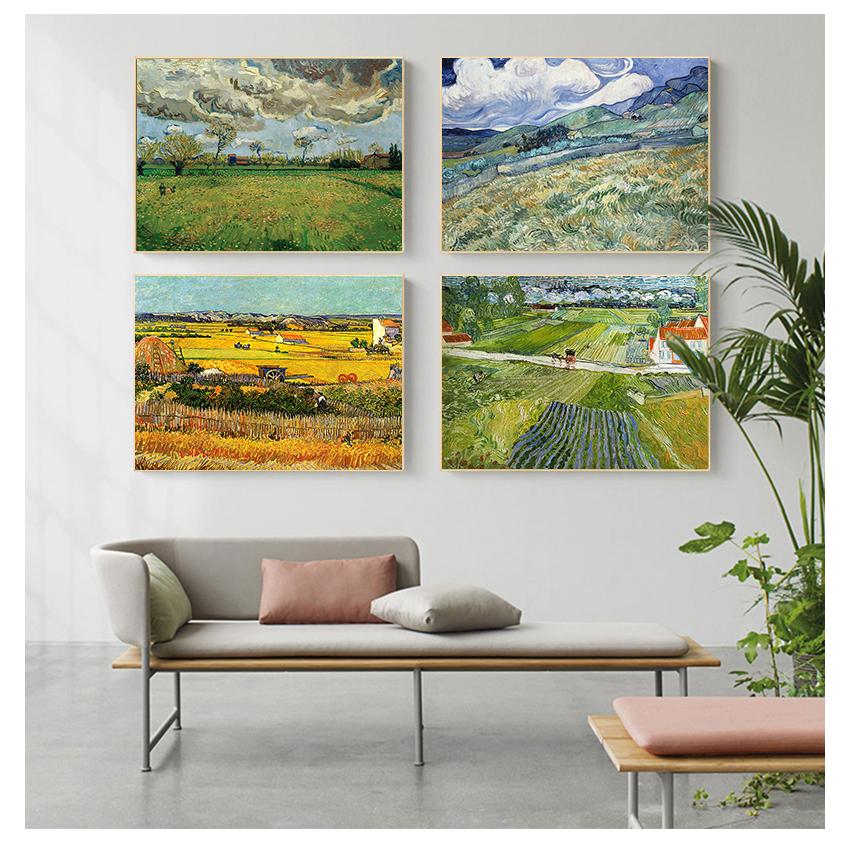 Posters and Prints Wall Picture for Living Room Harvest At La Crau by Van Gogh Landscape Oil Painting Reproductions On Canvas