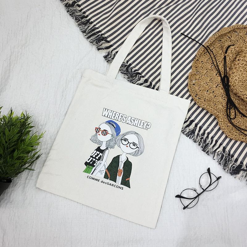 Cartoon Canvas Bag Women's Shoulder New Student Literary Printed Cloth Bag Handbag Simple Large-capacity Shopping Bag