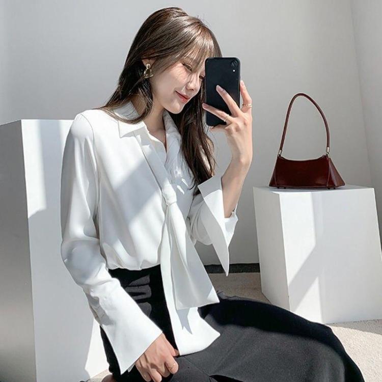 Blusa Mujer Moda Verano Elegante Blusa Femenina Manga Larga Top Chic Blanco