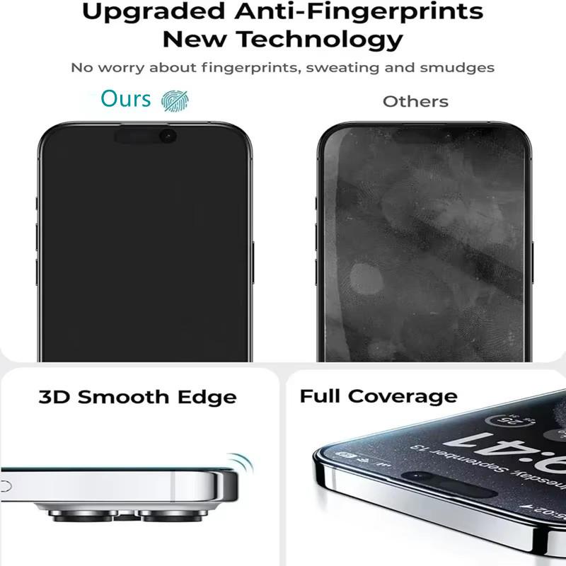 3Pcs Oleophobic Coating Dust Free Installation Screen Protector for IPhone 13 14 11 12 15 16 Pro Max 15 Plus XR 17 Matte Glass2