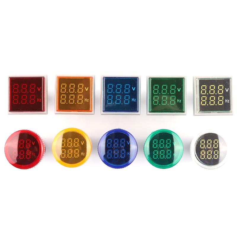 22mm AC 50-500V 0-99 Hz Round Square Digital Display Voltage Hertz meter Frequency Voltage Tester Meter Indicator Signal Light