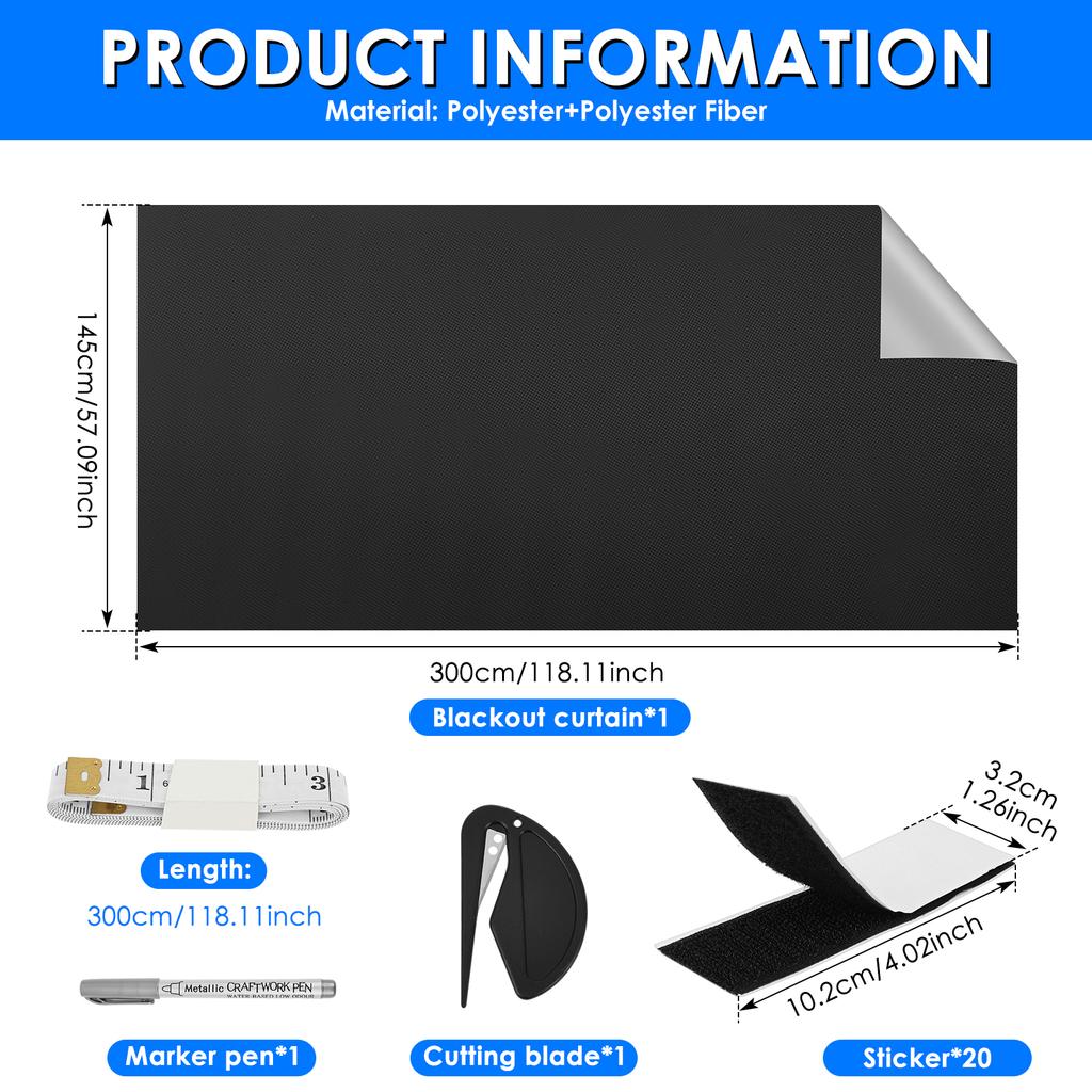 Portable Travel Blackout Curtain 100% Blackout Window Cover with Heat Insulation 57"x118" No Drill Blackout Shades Guard Blinds