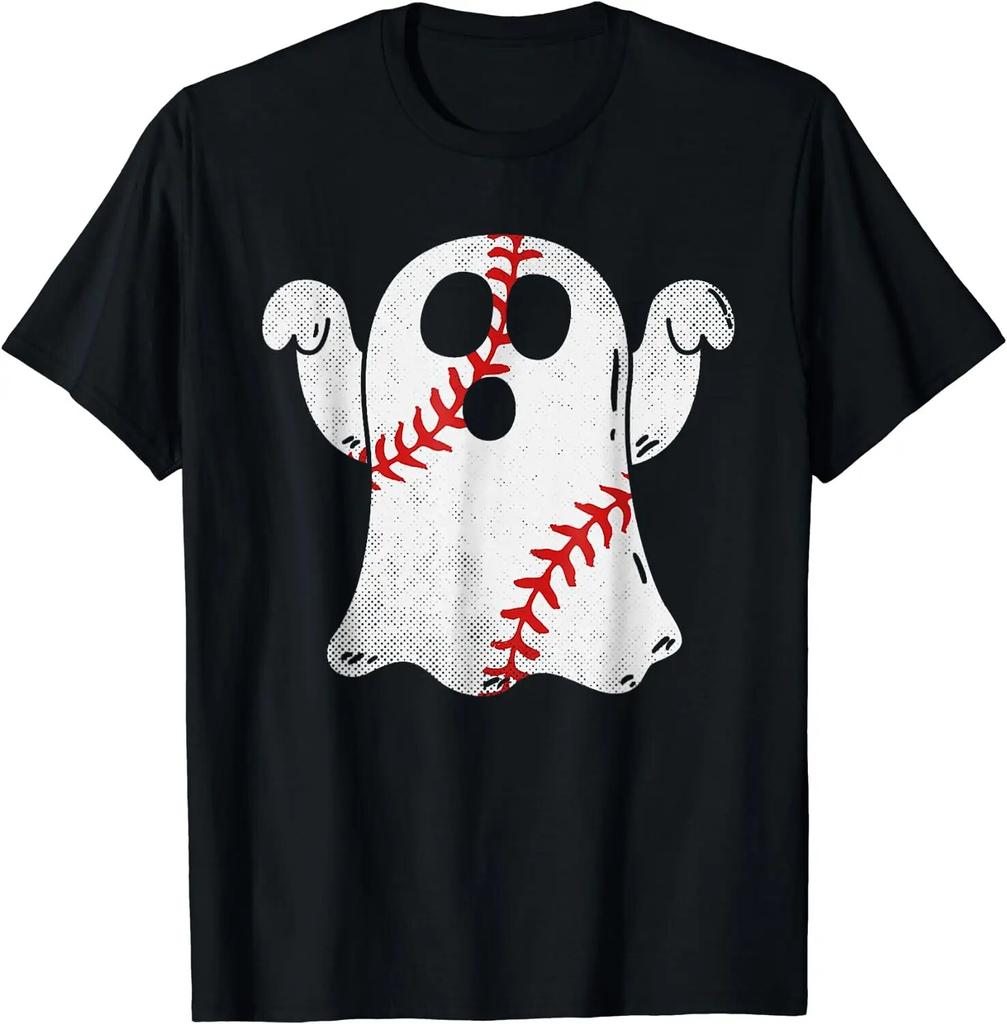 Бейсбольный дизайн, костюм на Хэллоуин, футболка с изображением призрака для любителей бейсбола для женщин унисекс, короткие повседневные хлопковые повседневные футболки для четырех сезонов