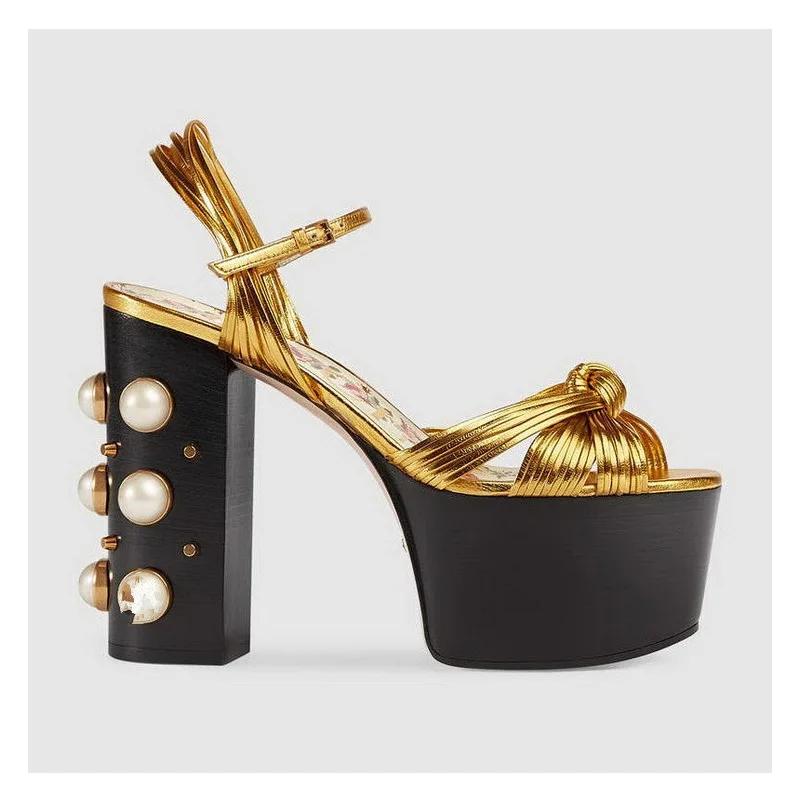 Модный Роскошный Бренд Женские Летние Модные Металлические Сандалии на Платформе Большие 34-42 Супер Высокий Каблук Толстая Подошва Заклепки Вечеринка Женская Обувь