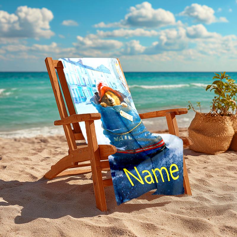 Personalized customized proof beach towel with Paddington Bear pattern - soft, absorbent,quick-drying,perfect swimming,camping&bathing