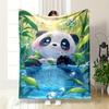 Cute Cartoon Panda In Bamboo Water Scene Flannel Blanket for Bedroom, Living Room, Sofa, and Nap Sofas
