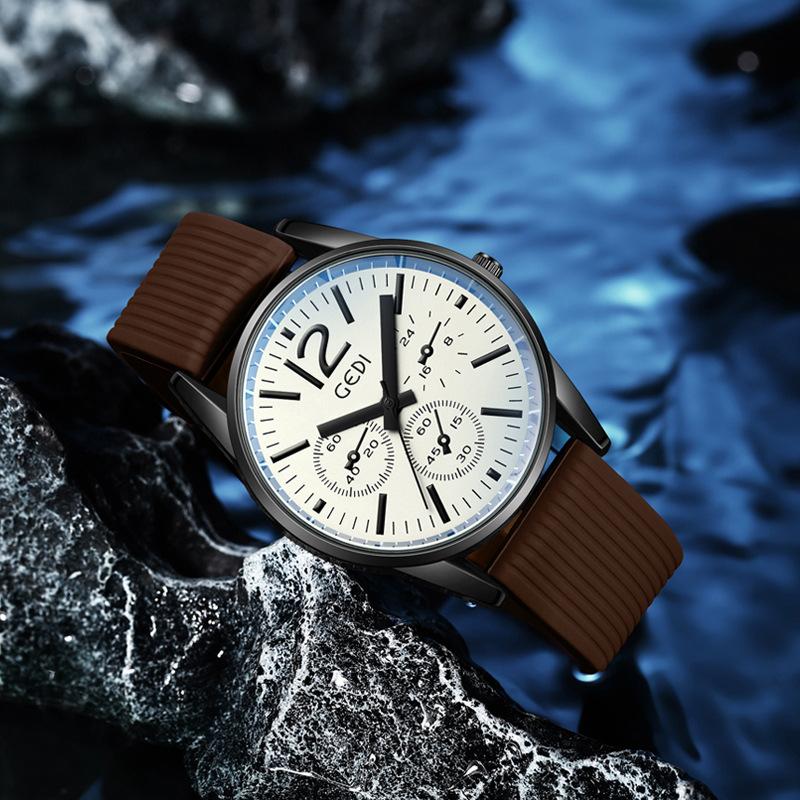 Sports Silicone Watch Men'S Three-Eye Advanced Quartz Watch Student Waterproof Watch