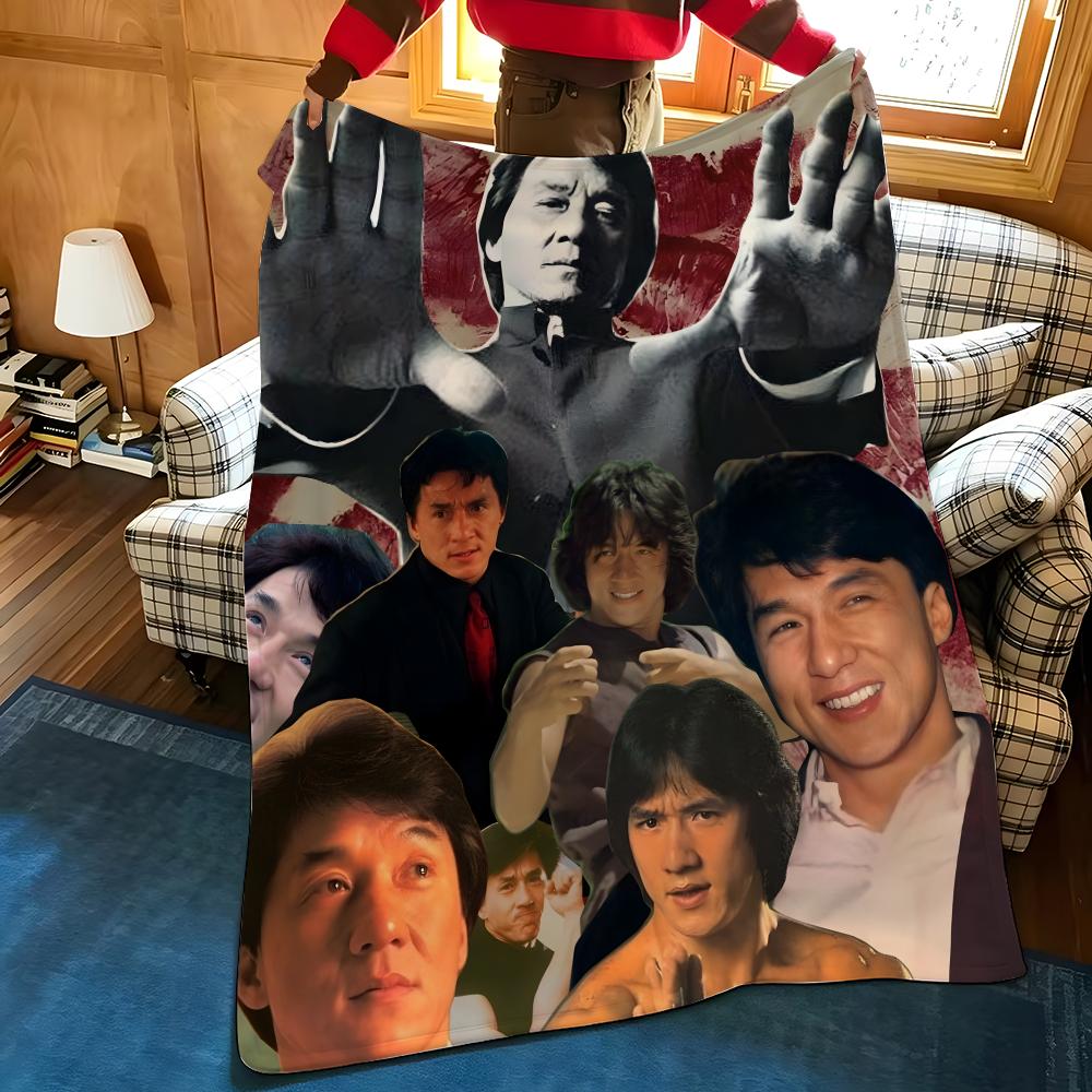 Плед из фланели с уютным принтом от знаменитости J-Jackie C-Chan, Портативный, Прочный, Можно стирать в машине, милый, Крутой
