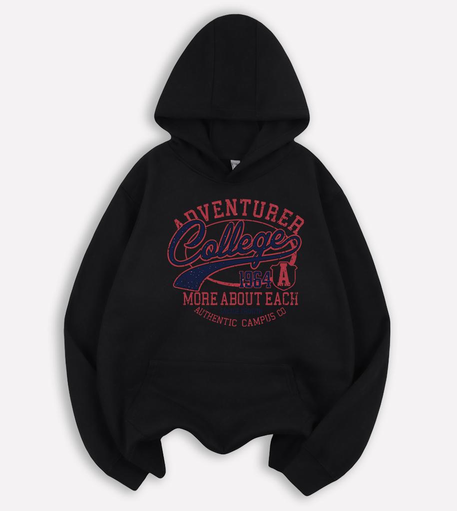 College Authentic Campus Print Autumn Hoodies Man Casual All-Match Pullover Hip Hop Soft Long Sleeve Unisex Vintage Loose Hoody