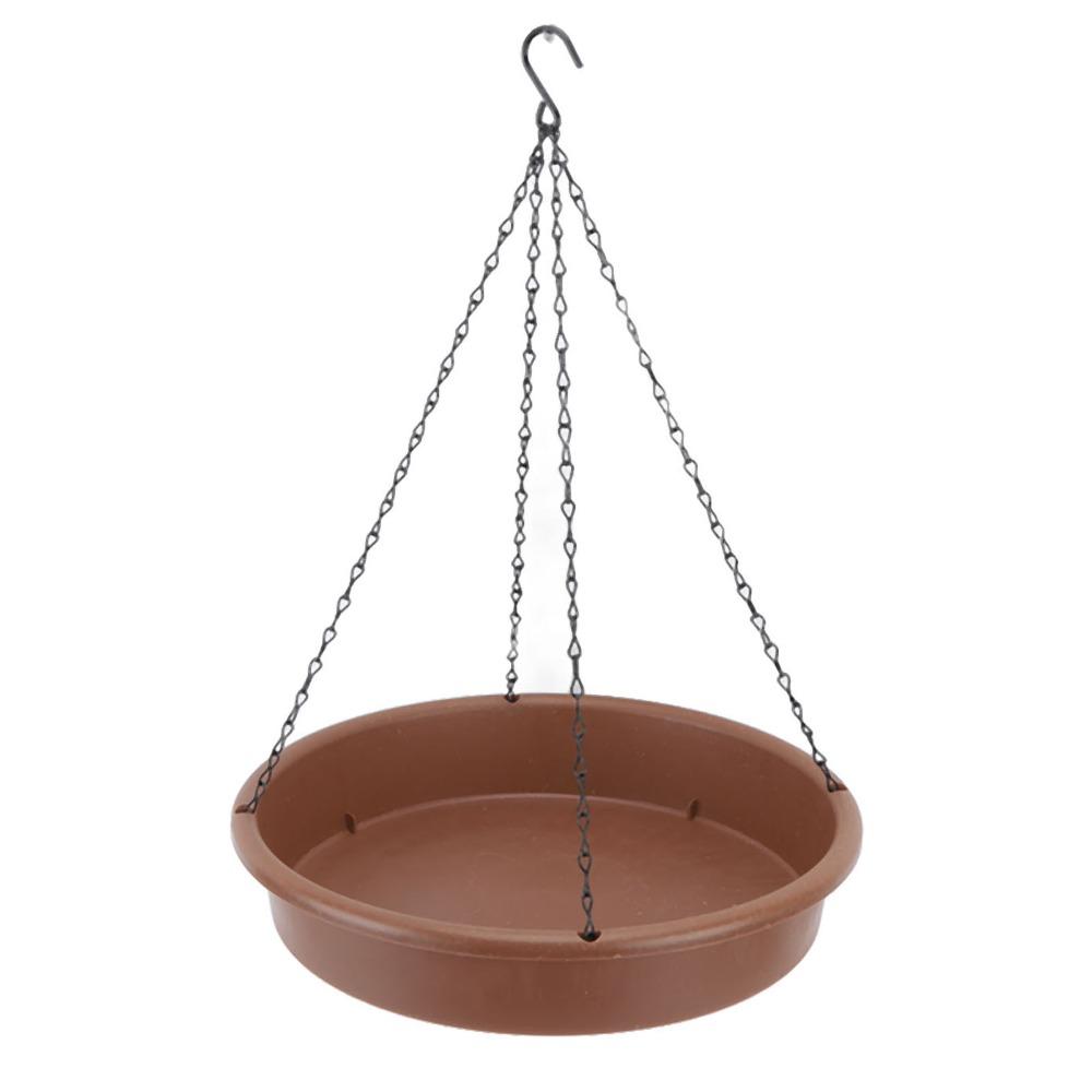 1 set of 2 Round Shape Hanging Bird Feeder Iron Chain Bird Bath Tray Hanging Bird Bath Outdoor Yard