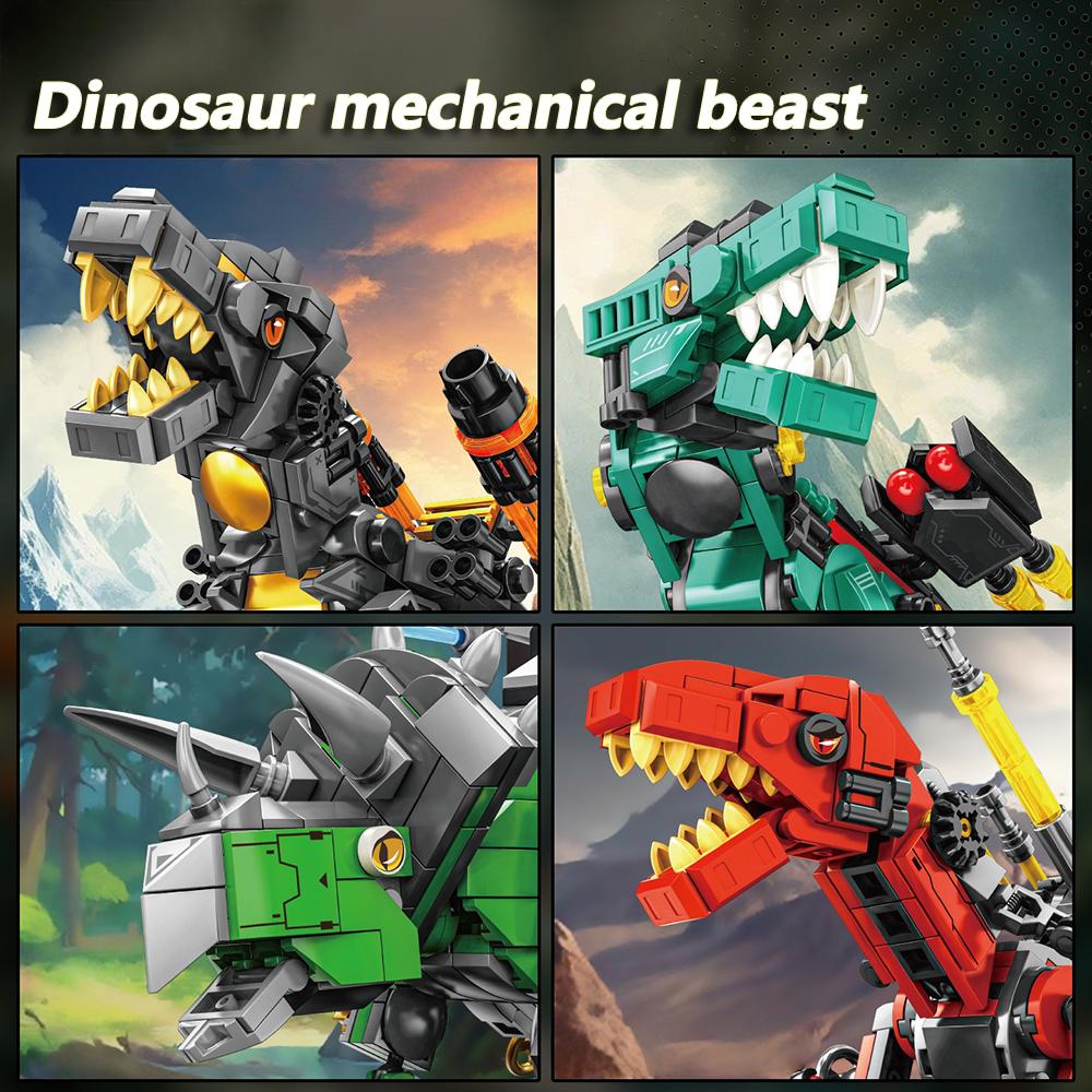 Механические блоки динозавра DIY Боевой Ти-Рекс 3D Модель Набор, с механическим оружием, Набор для подарка и праздничного декора для детей и взрослых