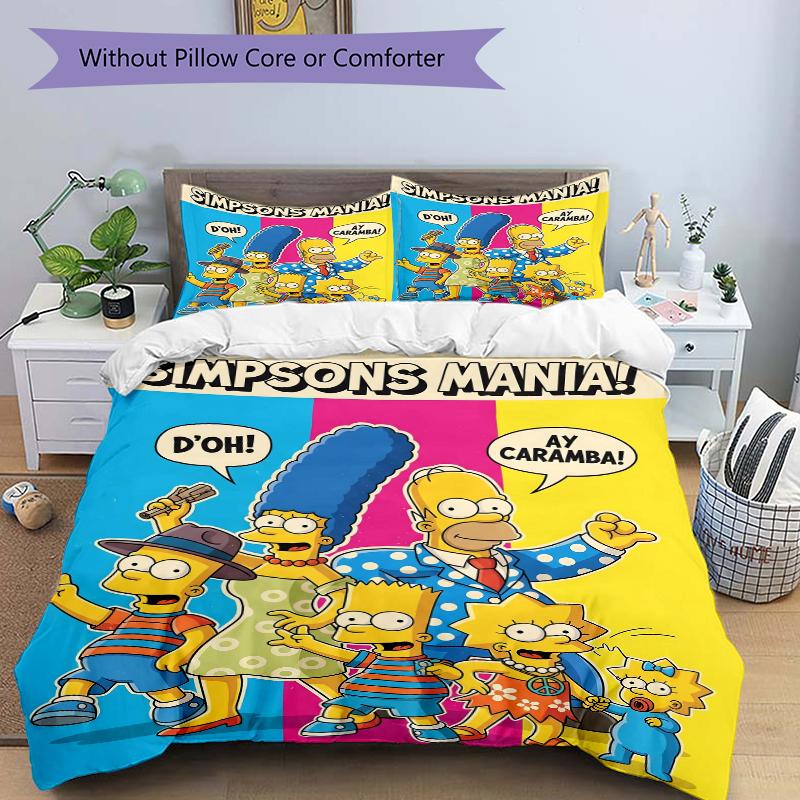 3Pcs Simpsons Family Fun Bedding Set Quilt Cover Pillowcase Home Christmas Xmas Halloween Gift 1 Duvet Cover 2 Pillowcase S921738