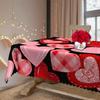 Red Heart Round Tablecloth, Valentine'S Day Love Design Black Background Table Cloth, Waterproof Party Decorative Cover Cloth