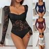 Women's Sexy Floral Lace Sheer Mesh Corset Bodysuit Spaghetti Strap Cami Tops Going Out