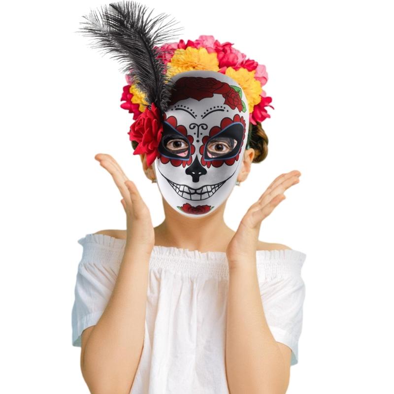 Sugar Skulls Mask Mexicans Masquerade Mask Day of the Dead Mask with Flower Halloween Mask Party Mask Full Face Mask