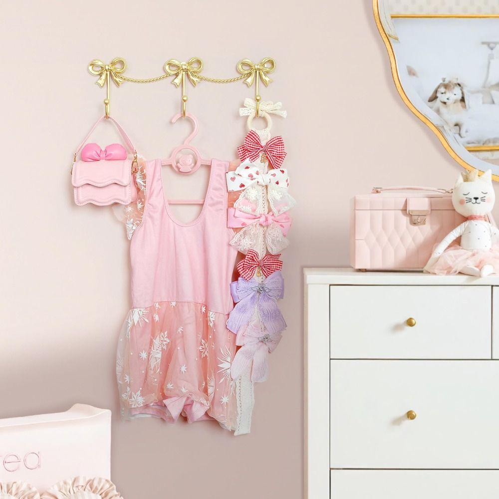 Wall Mounted Bow Wall Hooks Iron Three-Bows Hooks Cute Metal Bow Hooks Girls Room