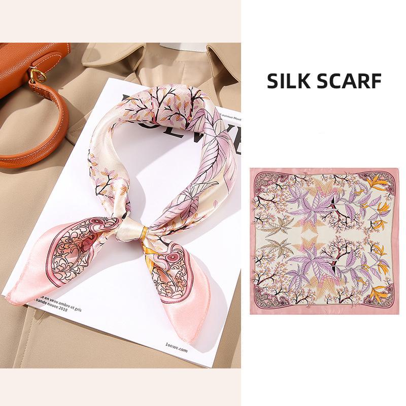 53x53cm 100% Mulberry Silk Scarf Luxury Square Hair Bandana Elegant Head Wrap Neckerchief Sunscreen Shawl for Women