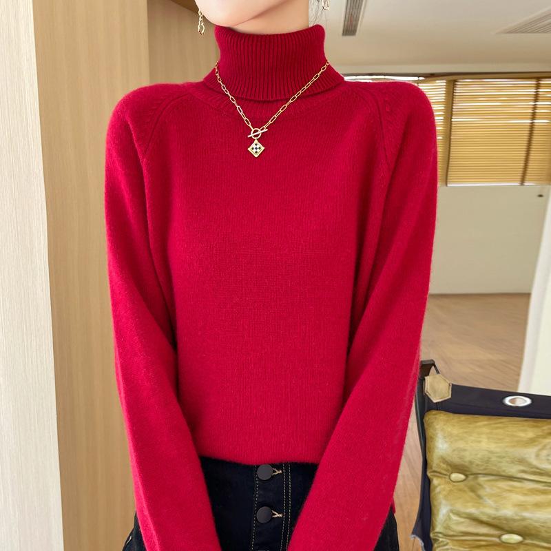 DAFIFY Women's Fashion Casual Fall Winter Solid Color Print Long Sleeve High Neck Sweaters