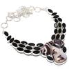 Cappuccino Jasper, Black Onyx Gemstone 925 Sterling Silver Jewelry Necklace 18"  MQ-1192
