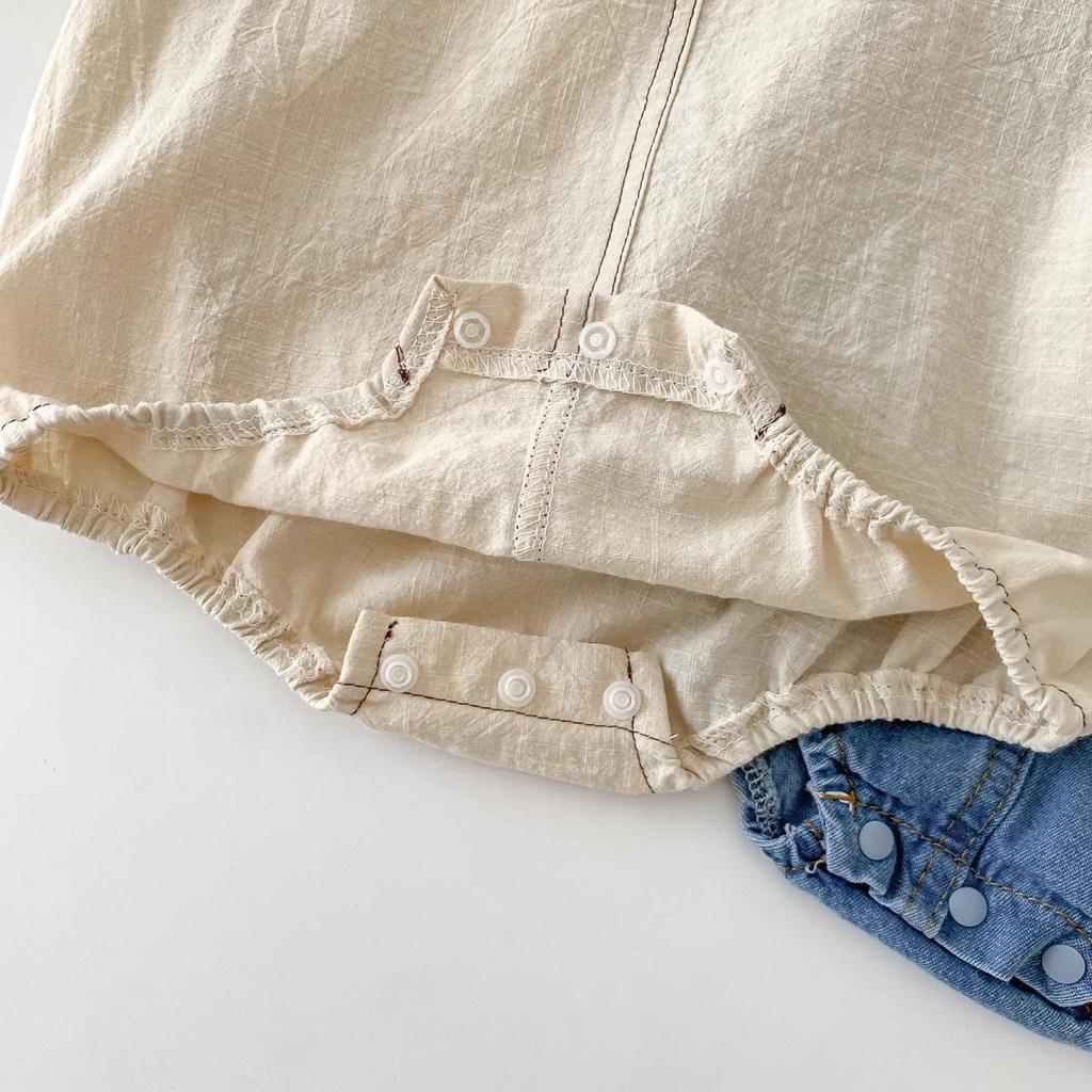 Unisex Baby Bear Denim Romper - Summer Snap Crotch Crawling Suit